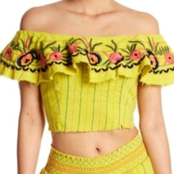Red Carter Tops - Red Carter Revolve Alta Bright Yellow Embroidered Crop Top